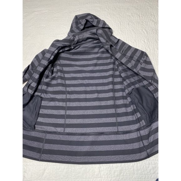 Lululemon Stride Jacket Women 6 Black Gray Striped Hoodie Thumbholes Full Zip - Picture 7 of 12